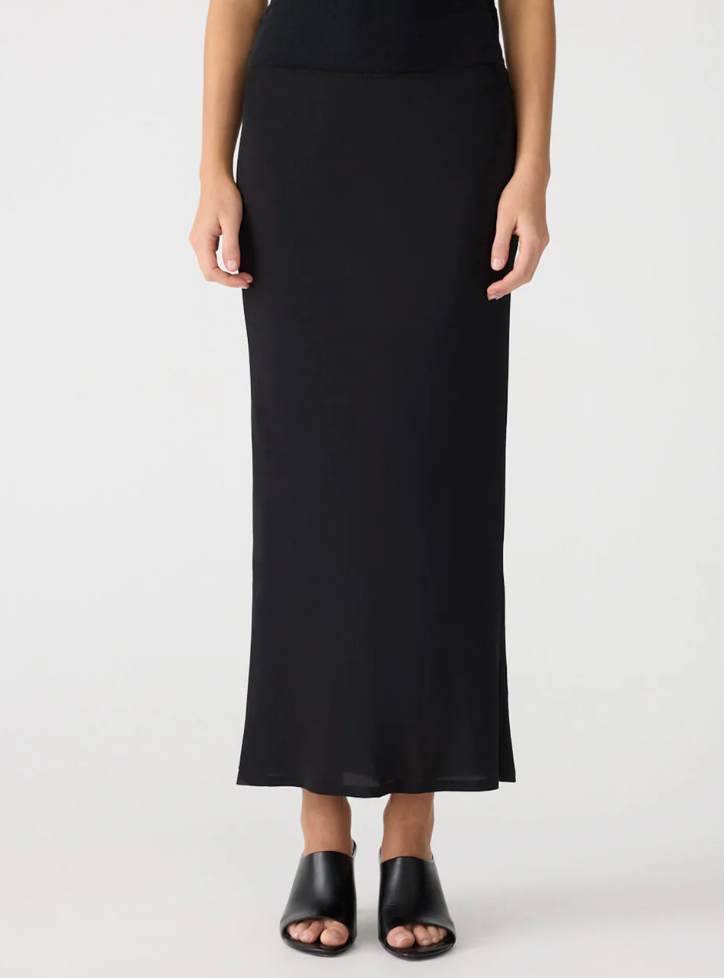 Bassike Fine Silk Crepe Slip Skirt - Black