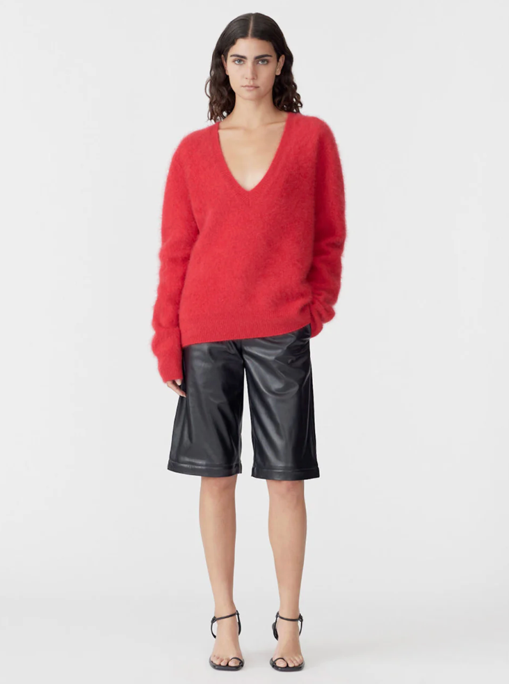 Bassike Deep V Textured Knit - Red