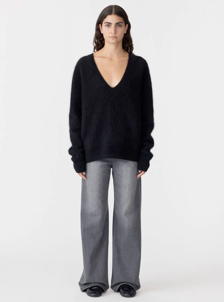 Bassike Deep V Textured Knit - Black