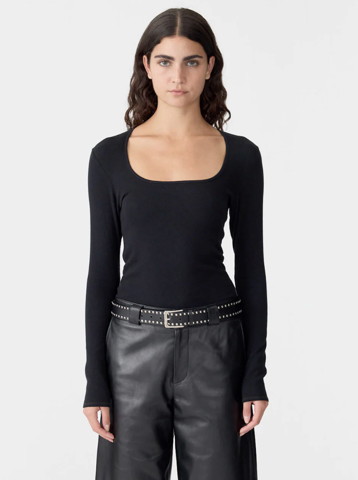 Bassike Square Neck L/S Top - Black