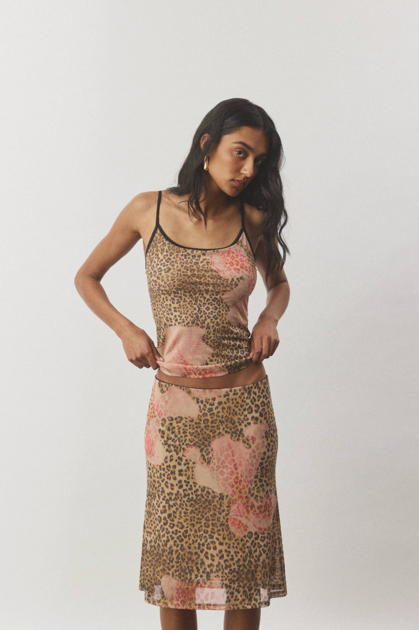 With Harper Lu Midi Skirt - Mesh Leopard
