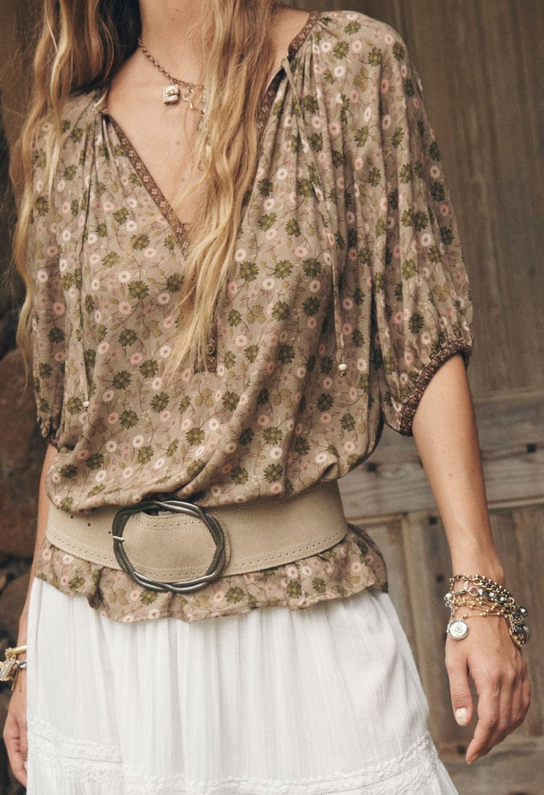 Spell Swan Lake Short Sleeve Blouse - Sage