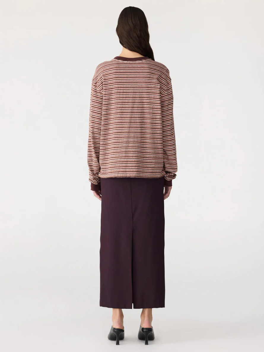 Bassike Stripe Slouch L/S T-Shirt - Pink/Orange/Plum