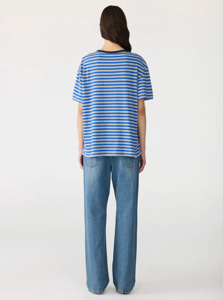 Bassike Stripe Boyfriend T-Shirt - Cobalt/Greymarl/Ink