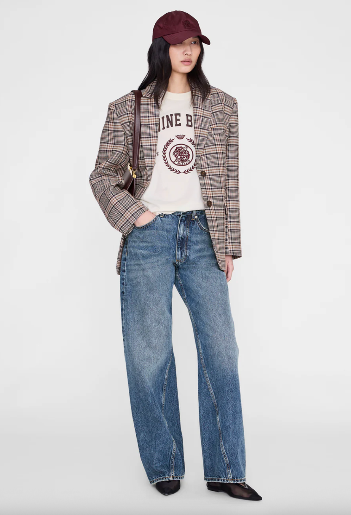 Anine Bing Quinn Blazer - Beige and Navy Check