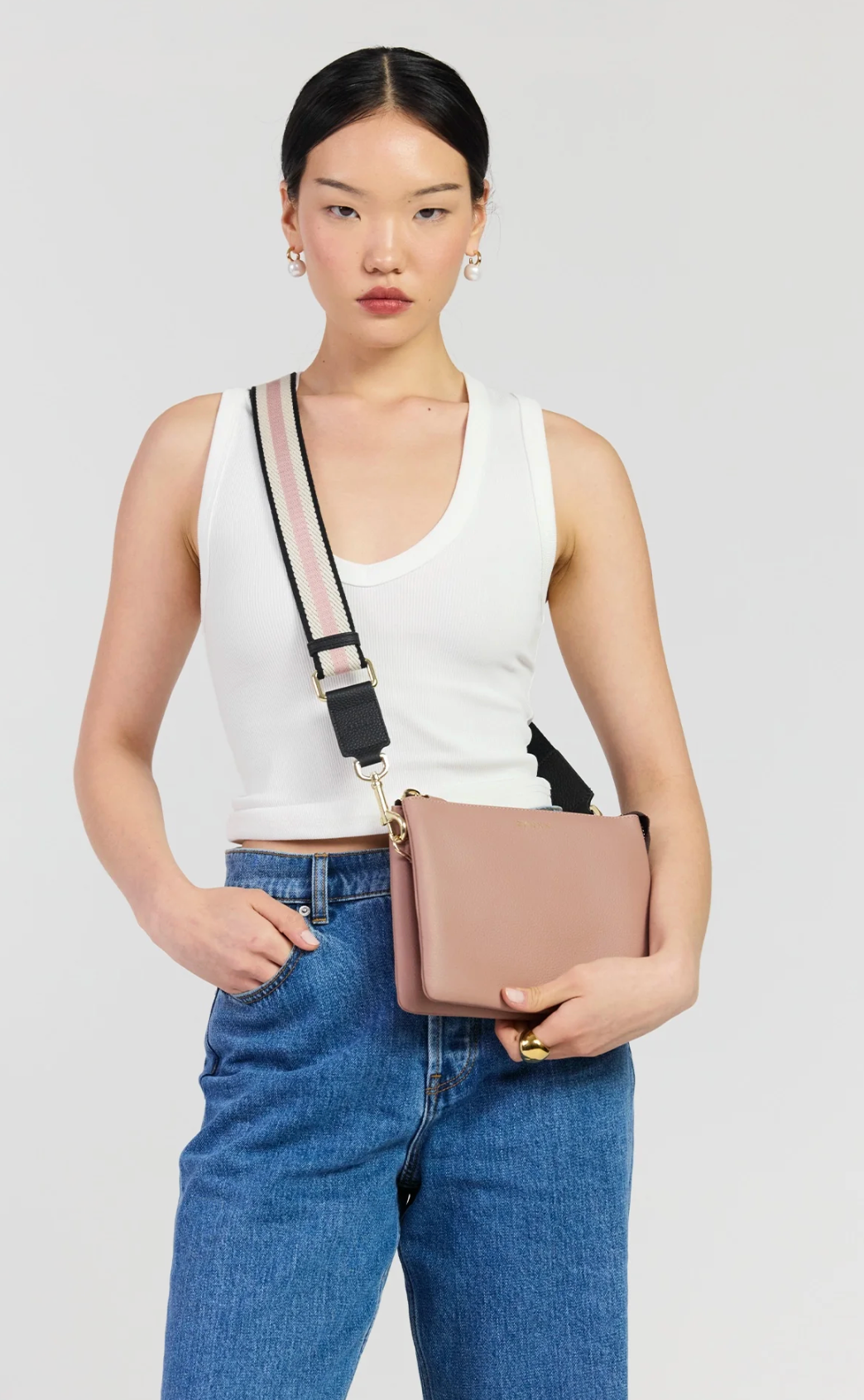 Saben Feature Strap Webbing - Black+Rosewater+White