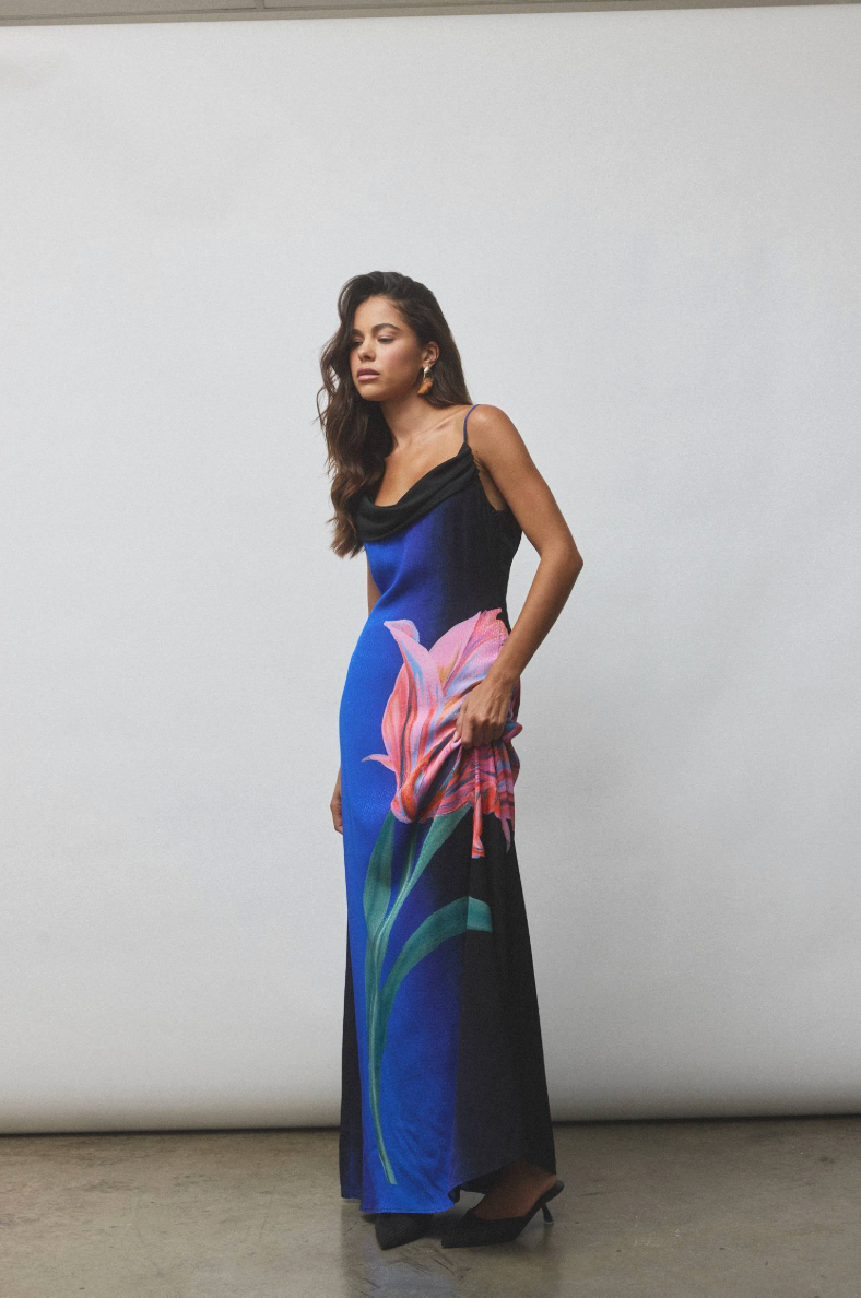 With Harper Lu Draped Slip Dress - Cobalt