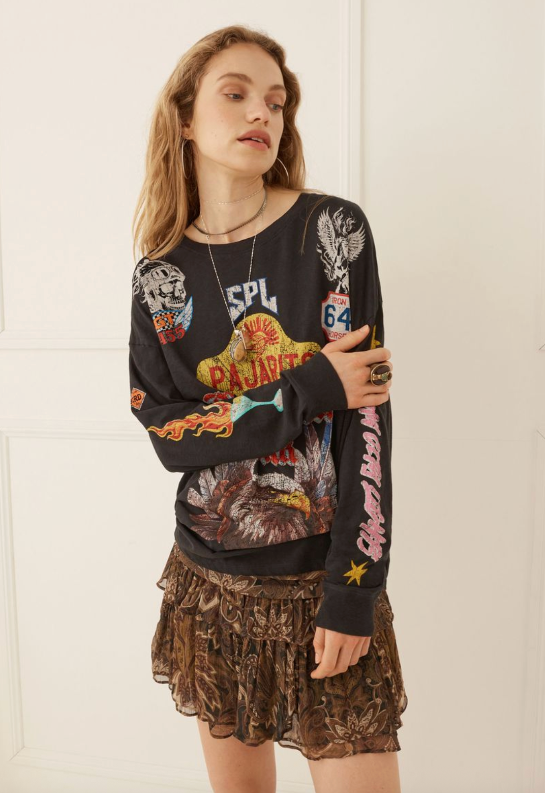 Spell Pajarito Long Sleeve Tee - Charcoal Grey