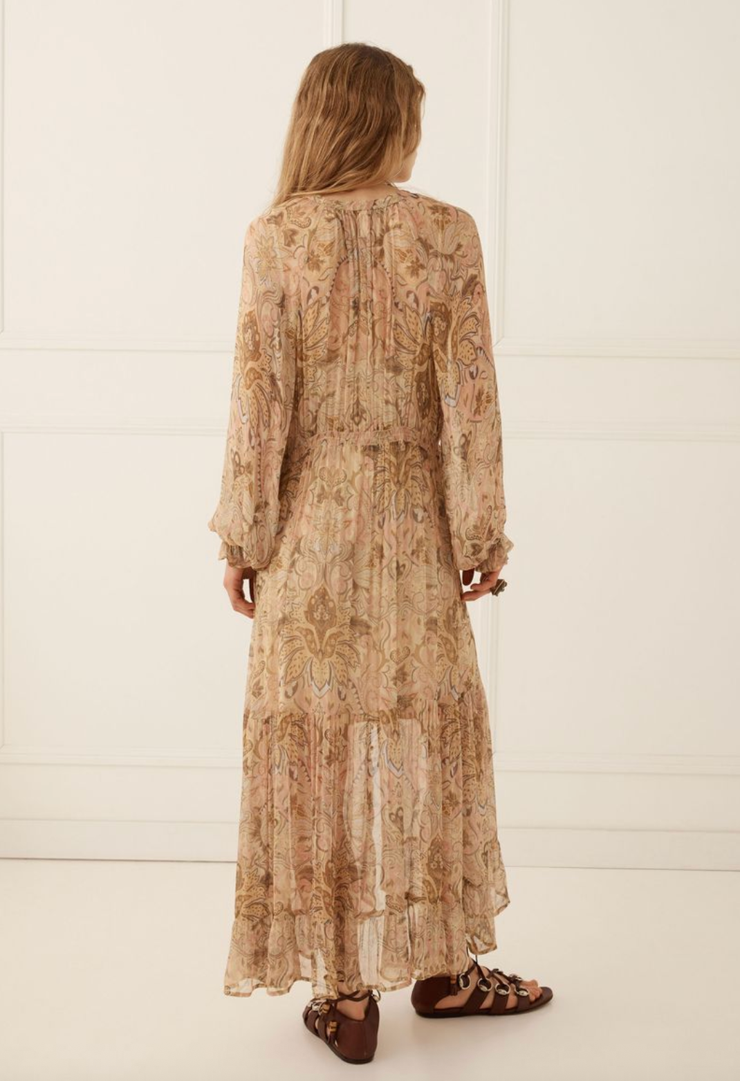 Spell Damask Button Through Gown - Chai Yellow