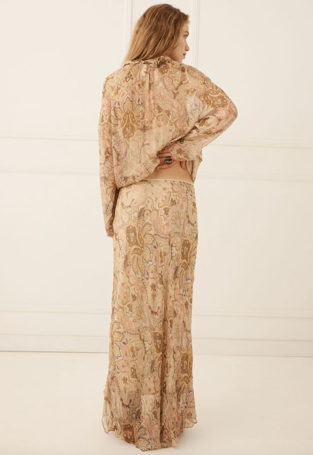 Spell Damask Ruffle Midi Skirt - Chai Yellow