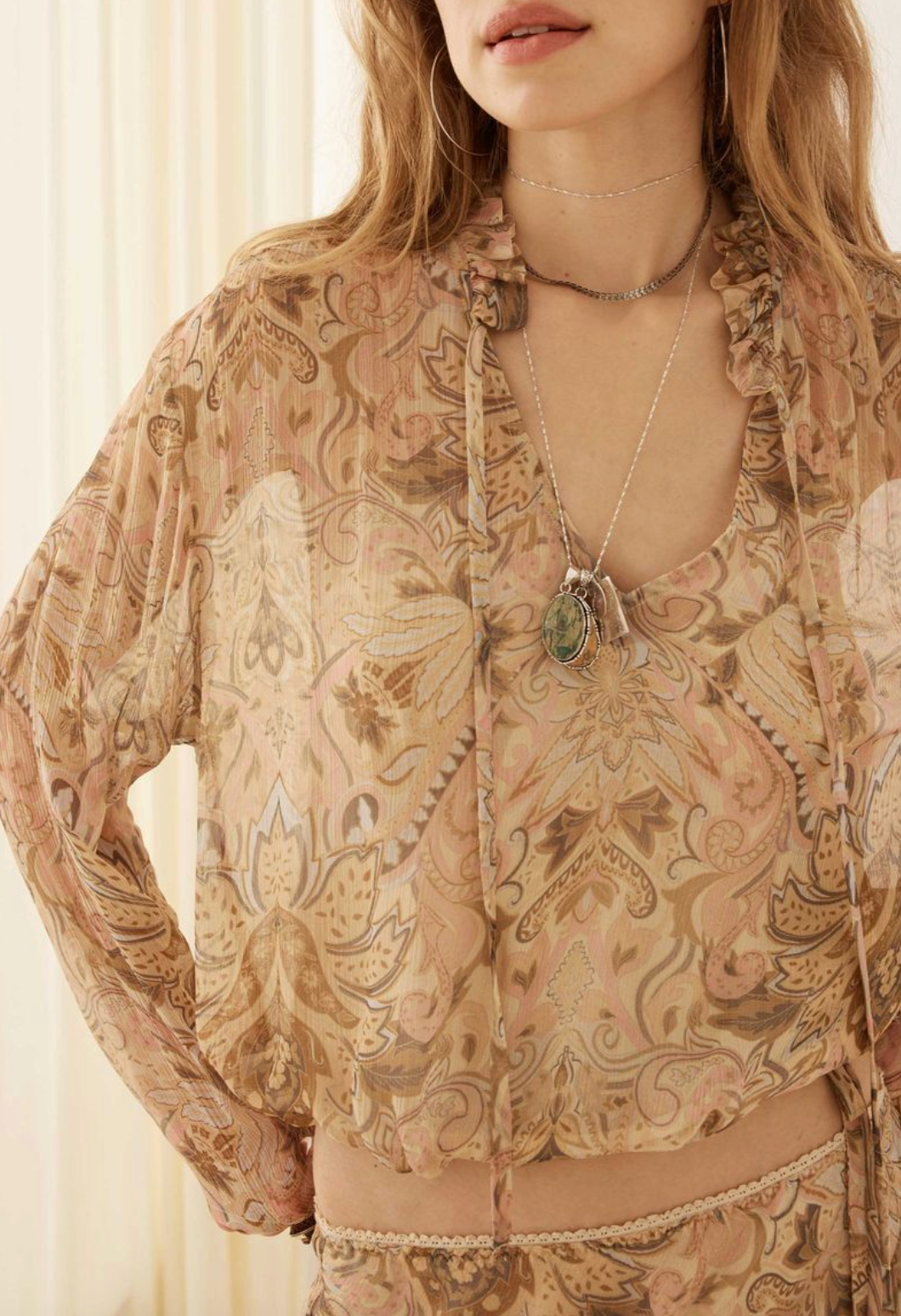 Spell  Damask Long Sleeve Blouse - Chai