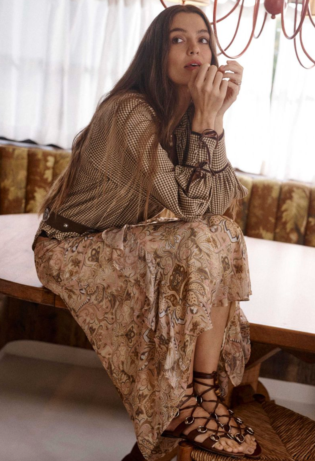 Spell Damask Ruffle Midi Skirt - Chai Yellow