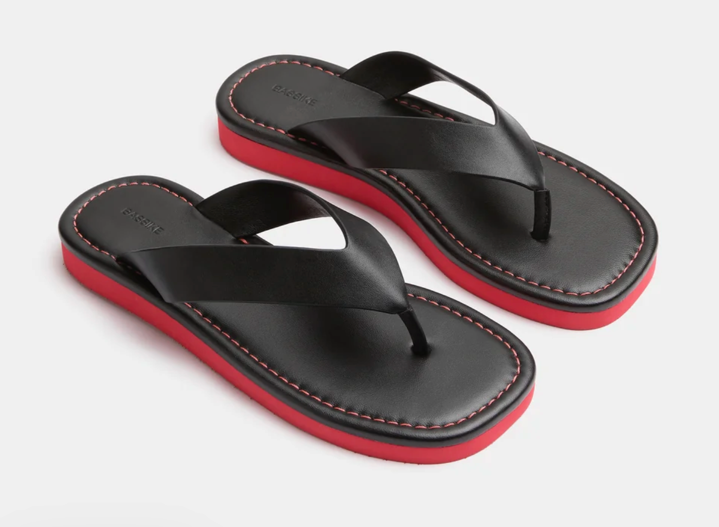 Bassike Leather Minimal Flip Flop - Black/Red