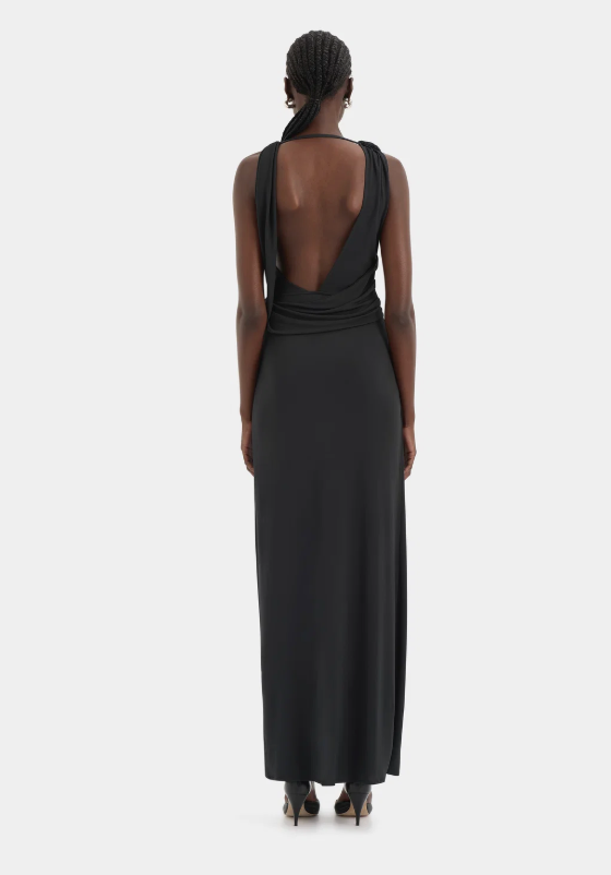 SIR. Olenna Twist Low Back Gown - Charcoal