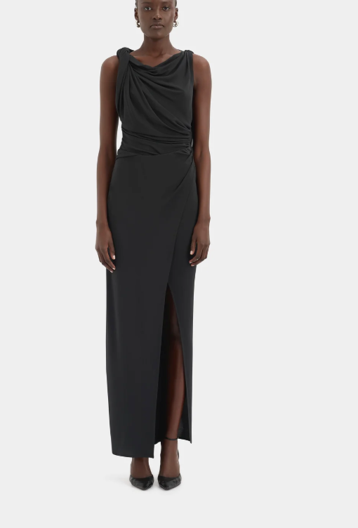 SIR. Olenna Twist Low Back Gown - Charcoal