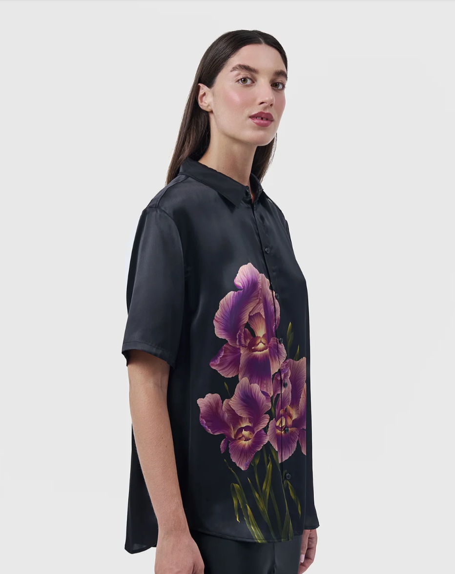 Silk Laundry Short Sleeve Boyfriend Shirt - Iris