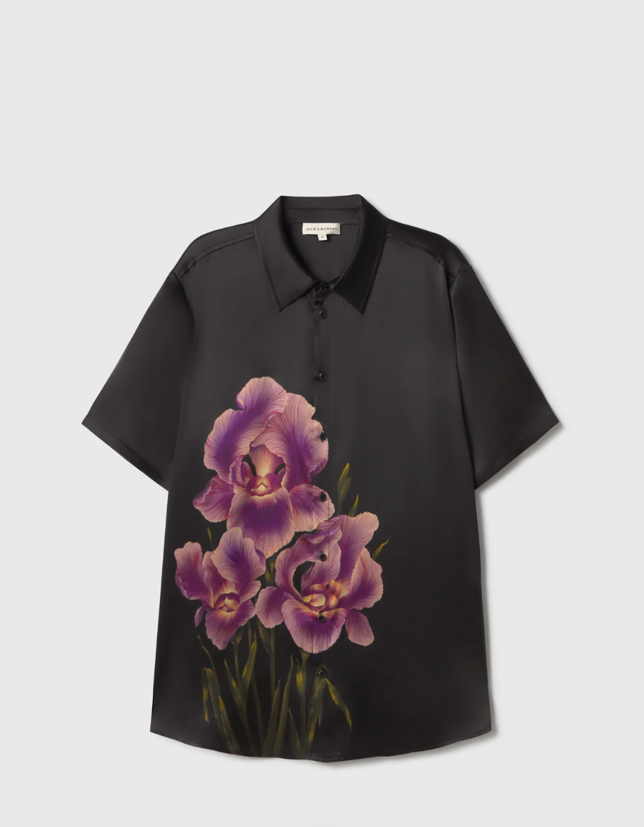 Silk Laundry Short Sleeve Boyfriend Shirt - Iris