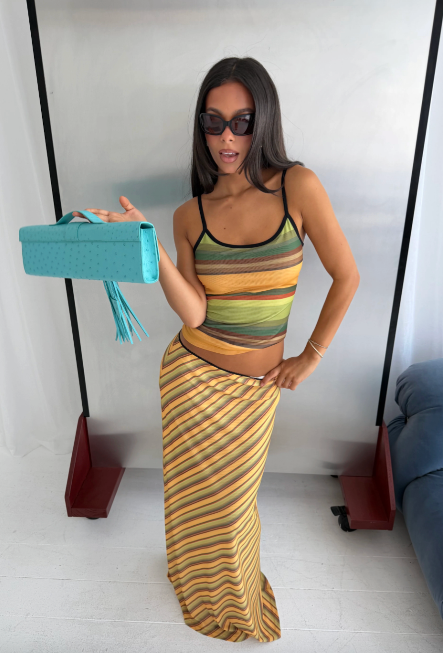 With Harper Lu Maxi Skirt - Mesh Gold Stripe