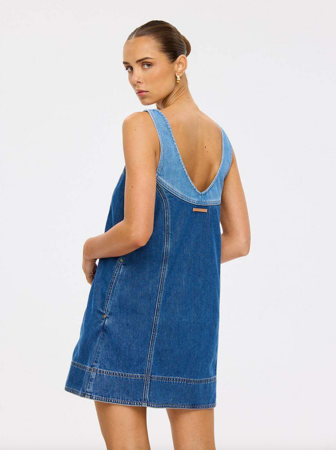 Kivari Coralie Denim Mini Dress - Two Tone Blue