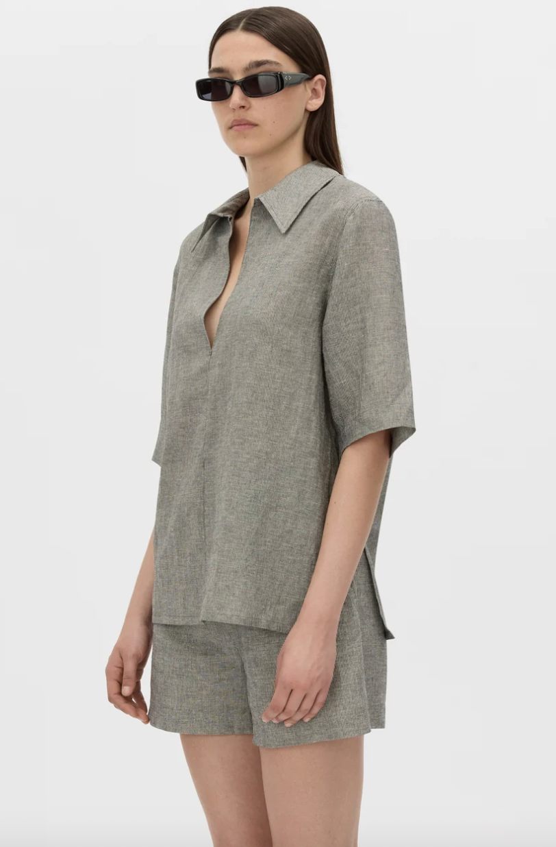 Camilla and Marc Phostre Stripe Linen Cotton Top - Black/White