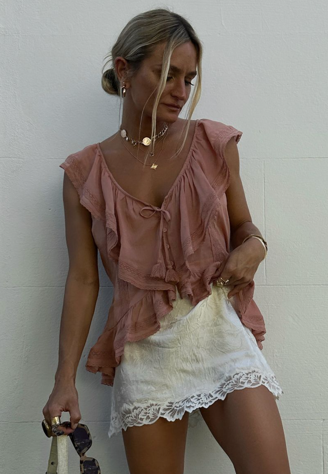 Spell Dubois Bias Mini Skirt - Pearl White