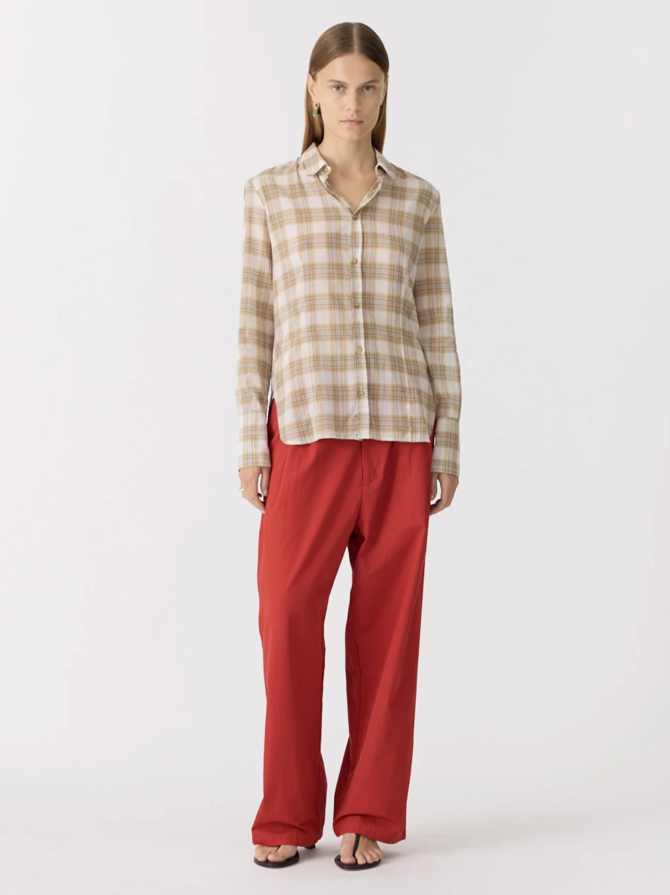 Bassike Check Darted Shirt - Taupe Check