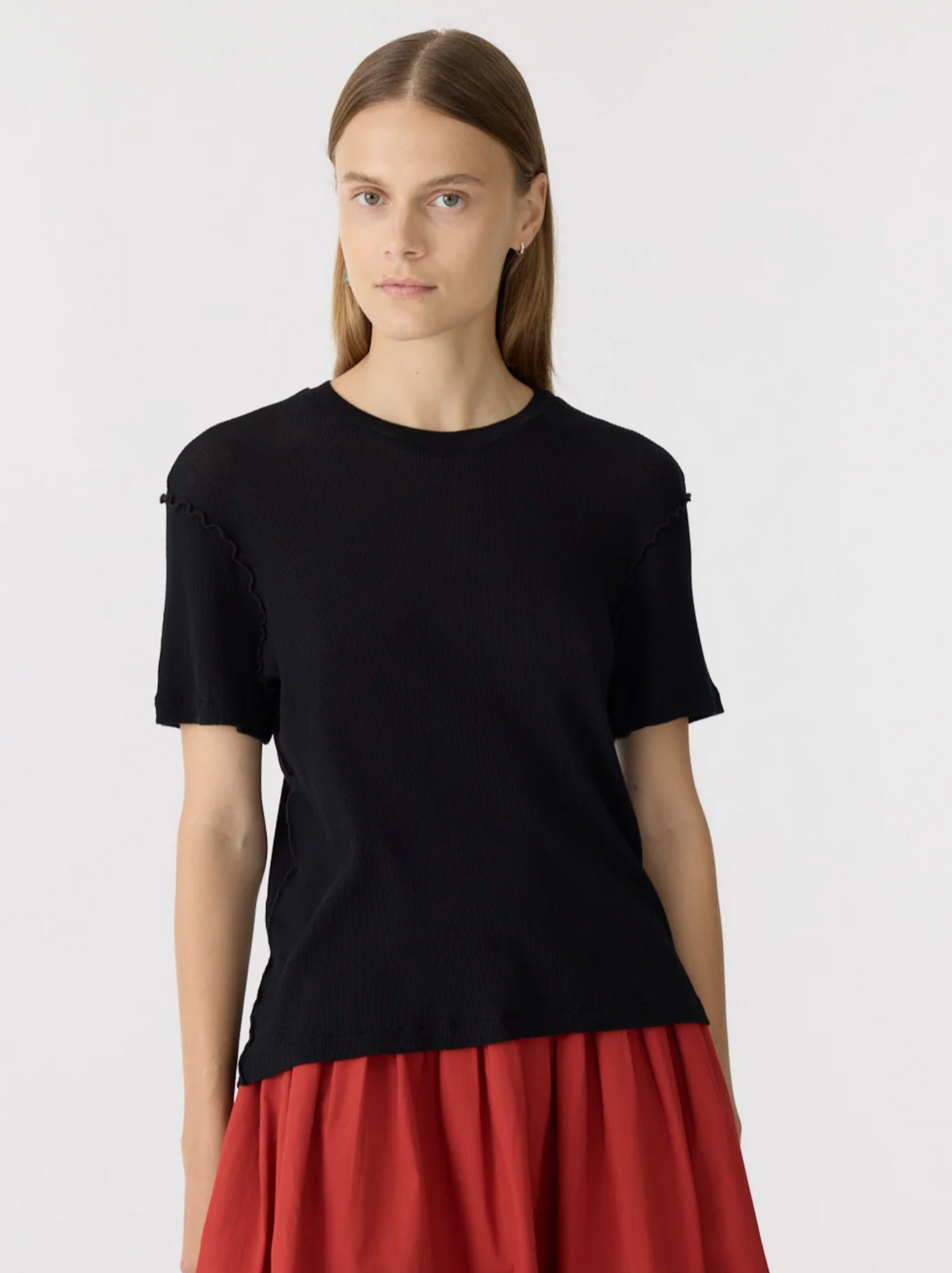 Bassike Sheer Rib T Shirt - Black