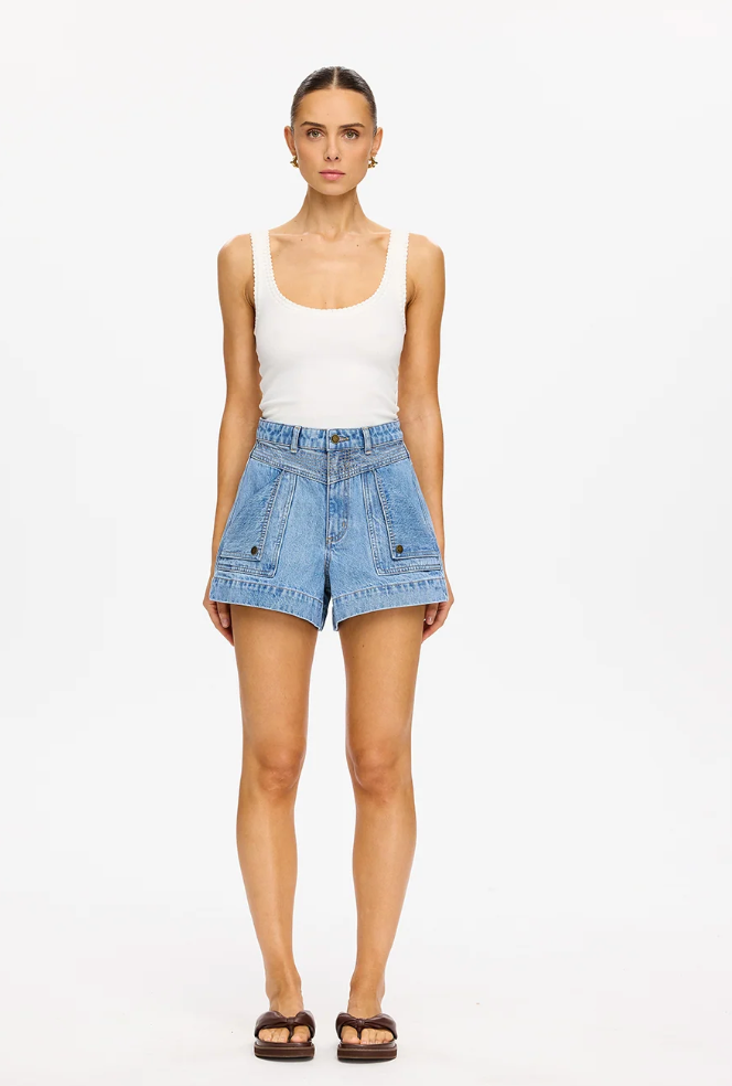 Kivari Celene Denim Short - Stone Wash Blue