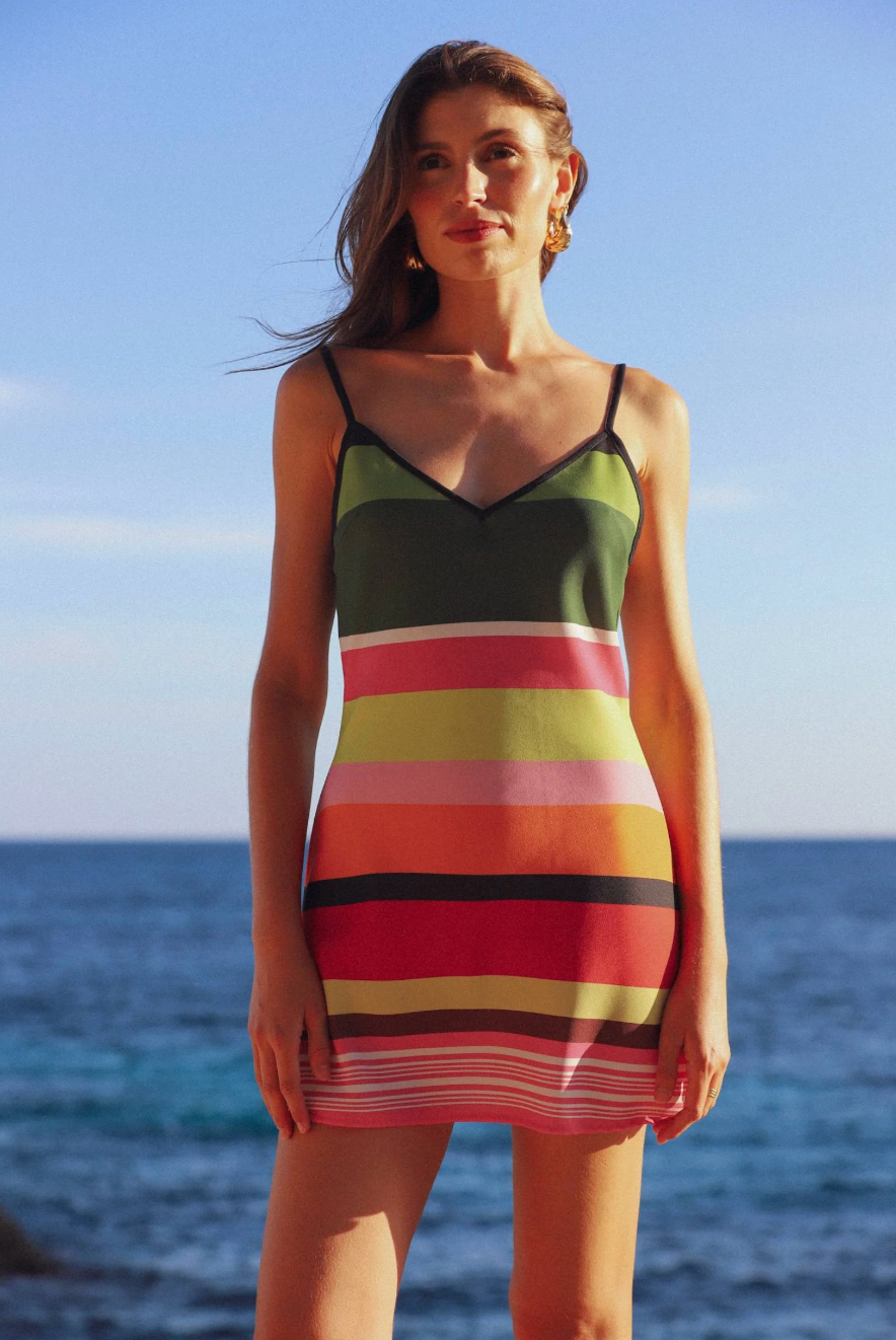 With Harper Lu Bias Mini Dress - Emerald Stripe