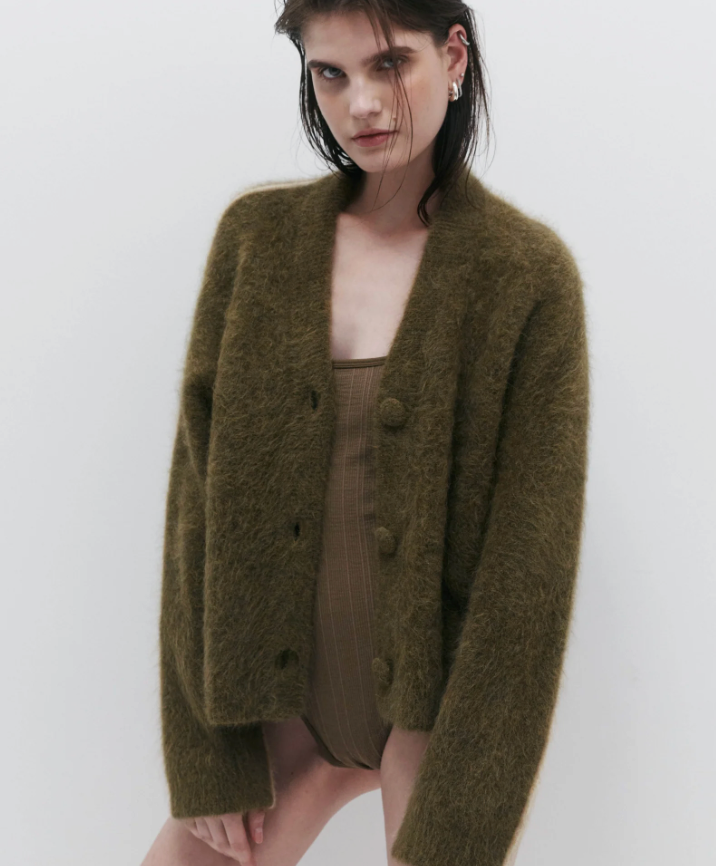 Nagnata Brushed Alpaca Cardigan - Moss