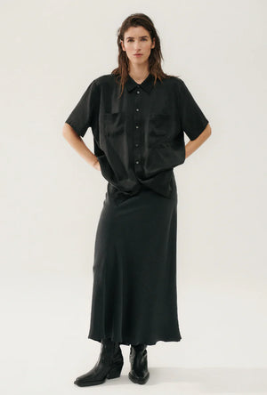 Silk Laundry Long Bias Cut Skirt - Black