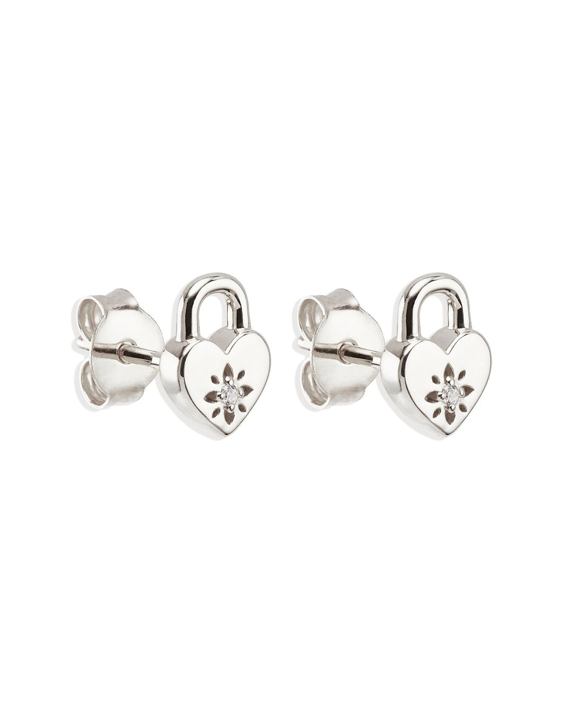 By Charlotte Crystal Lotus Heart Padlock Stud Earrings