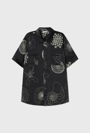 Silk Laundry Short Sleeve Boyfriend Shirt - Fibonacci Black