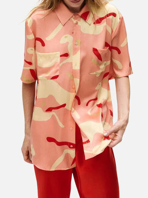 Silk Laundry Short Sleeve Boyfriend Shirt - Rabbit Amaranth